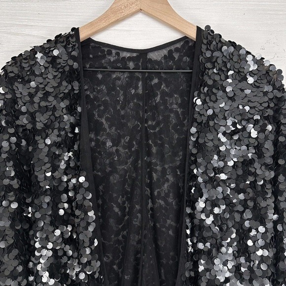 ASOS Sequin Top Jacket Women Size 2 Disc Embellished Black Short Sleeve Party - Picture 3 of 16